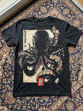 Japanese Art Octopus Graphic T-Shirt Unisex Retro Streetwear NWT Black Cotton